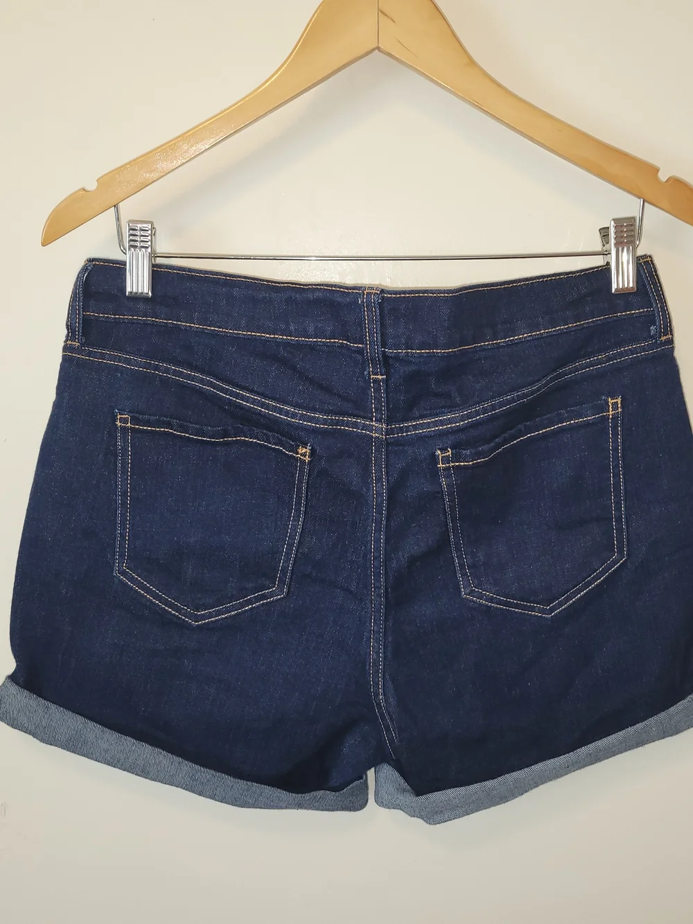 Dark Blue Denim Roll-Cuff Women's Shorts - Picture 7 of 8